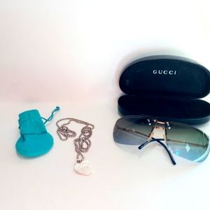 BUNDLE of Tiffany sterling heart necklace and GUCCI sunglasses